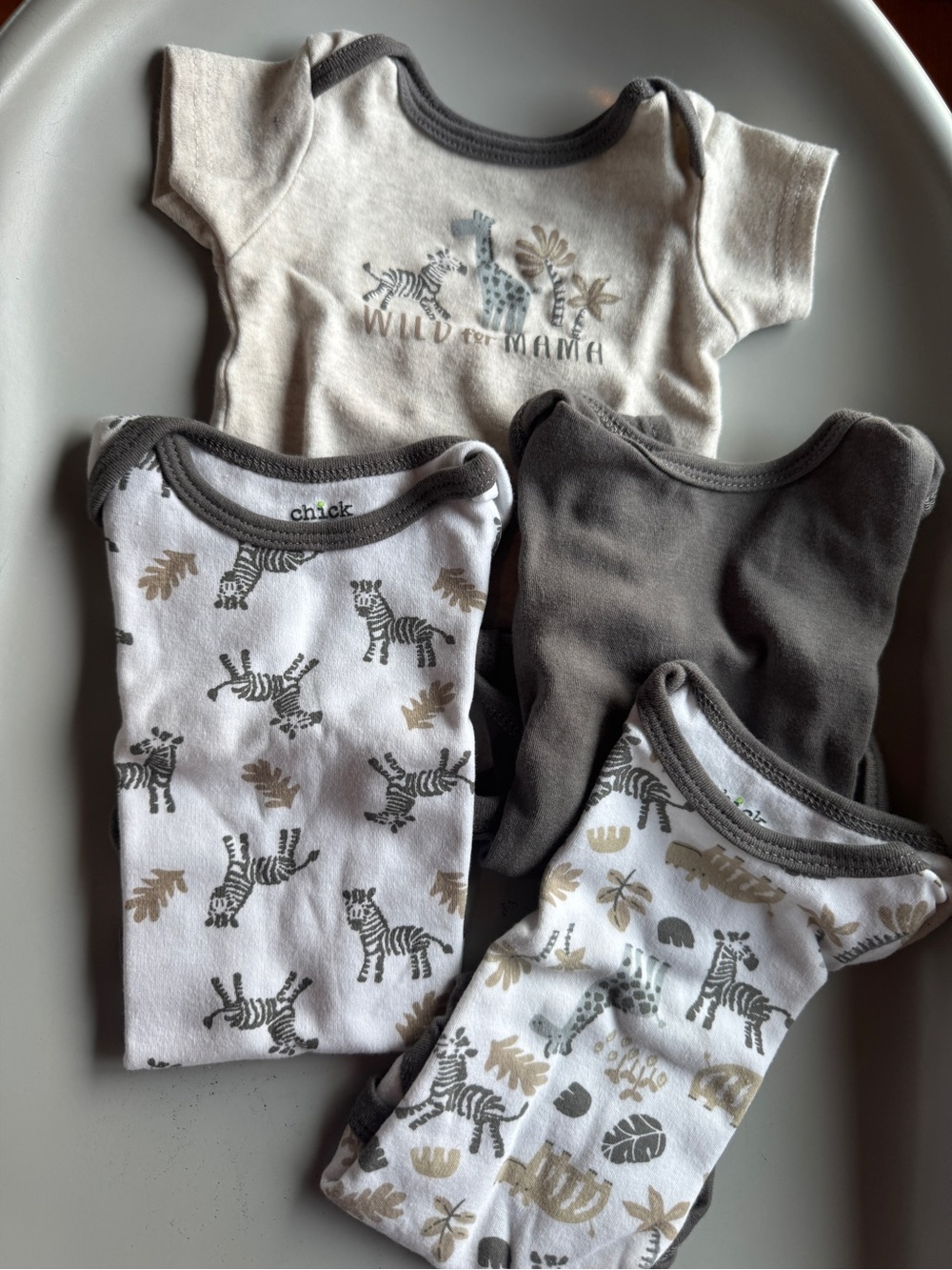 chick pea Neutral Zebra & Solid Gray Baby One-Piece Bodysuit Set